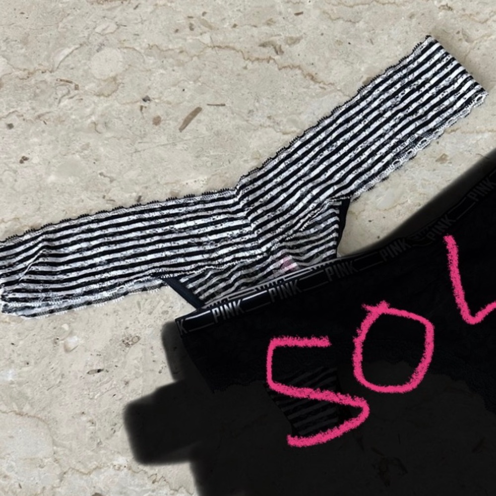 PINK VS Striped Lace Thong